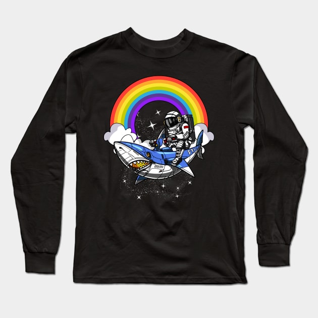 Space Astronaut Riding Shark Long Sleeve T-Shirt by underheaven